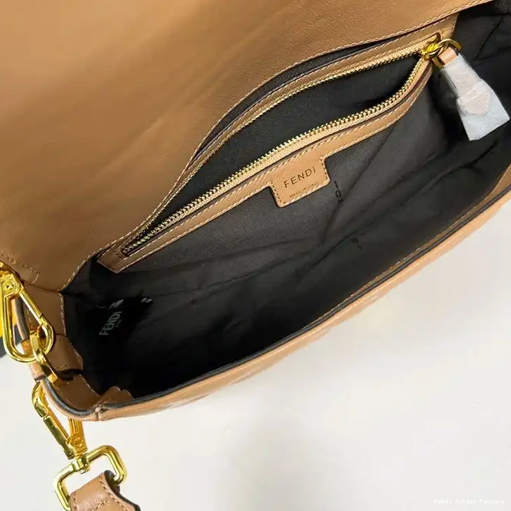 Cheap HOT Medium Bag Nappa Brown Leather Motif Baguette FF Fendi In 0327